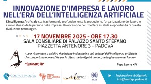 INCONTRO “INTELLIGENZA ARTIFICIALE E LAVORO: PROSPETTIVE PER UNO SVILUPPO UMANO E SOSTENIBILE”,  - 17/11, ORE 17.30