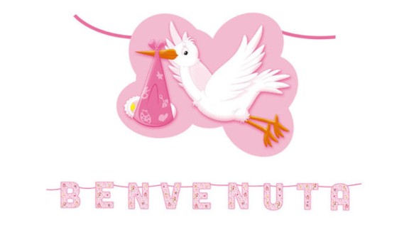 festone benvenuta cicogna rosa ghirlanda decorativa nascita bambina