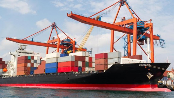 import ship sailing colorful containers